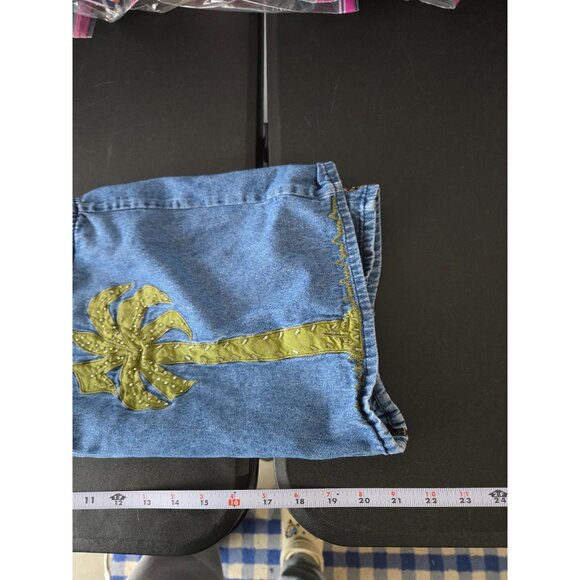 Carolina Colours Womens Elephant Palm Tree Beaded Denim Vest Size Large Safari - Picture 9 of 12